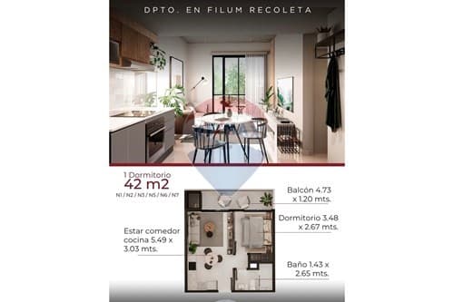 Dpto 1 dorm doble balcon filum Recoleta — foto principal