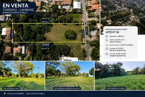 Venta amplio terreno lambare barrio pto. Pabla