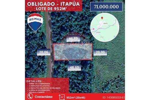 Terreno 952m2 Obligado, Itapúa