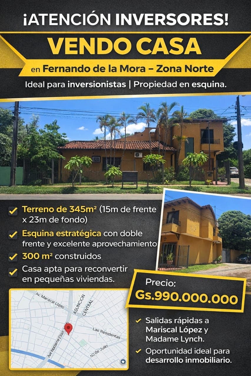 Vendo casa en Fernando de la Mora zona norte