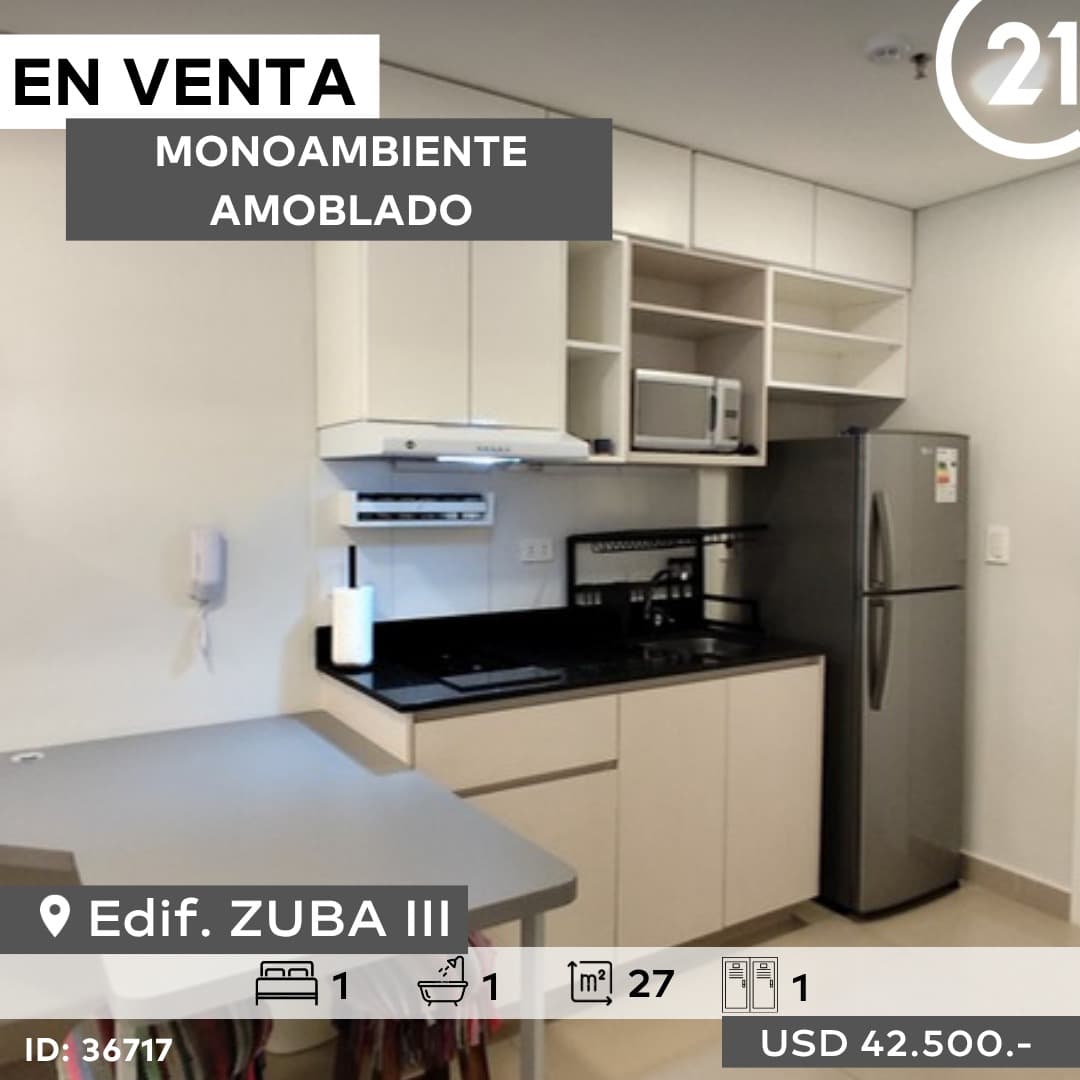 En venta monoambiente amoblado - edificio zuba III