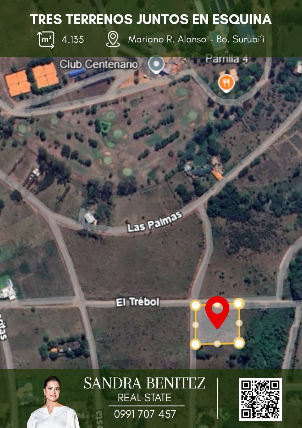 3 Terrenos juntos en esquina En Barrio Cerrado Surubi´i cerca del Centenario para desarrollo familiar