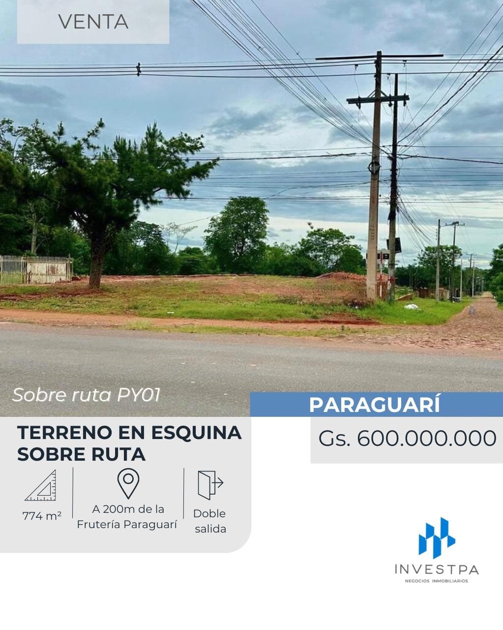 En venta amplio terreno sobre ruta 1 a lado de la frutería Paraguari, foto 1