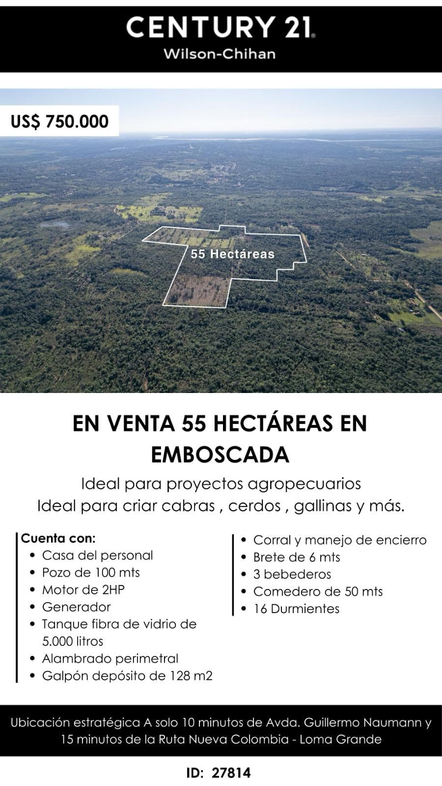 En venta 55 hectáreas en la ciudad de emboscada