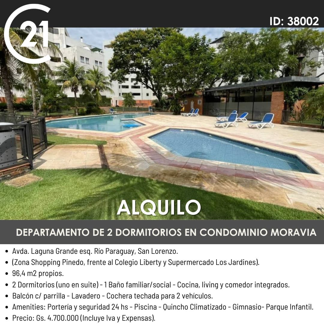 Alquilo departamento de 2 Dormitorios en Condominio Moravia