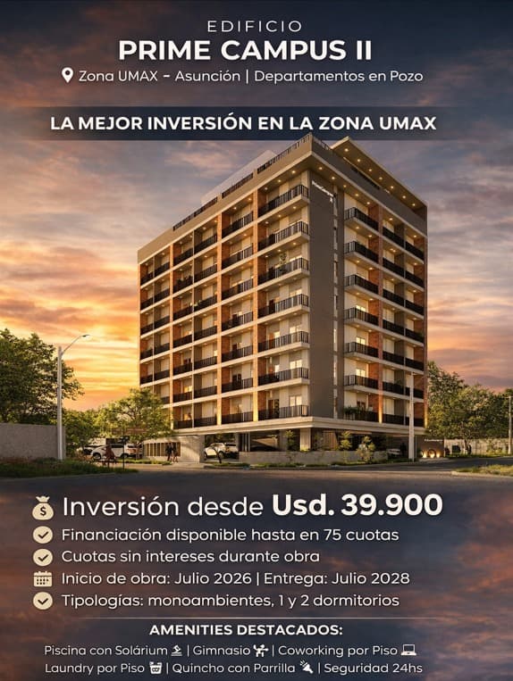 En venta – Departamentos en pozo | Edificio Prime Campus II - Zona UMAX