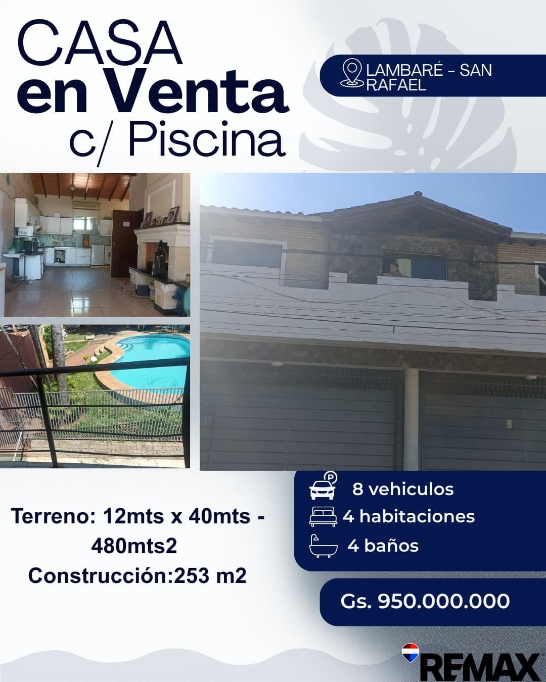 Vendo casa con piscina en lambare barrio san rafael