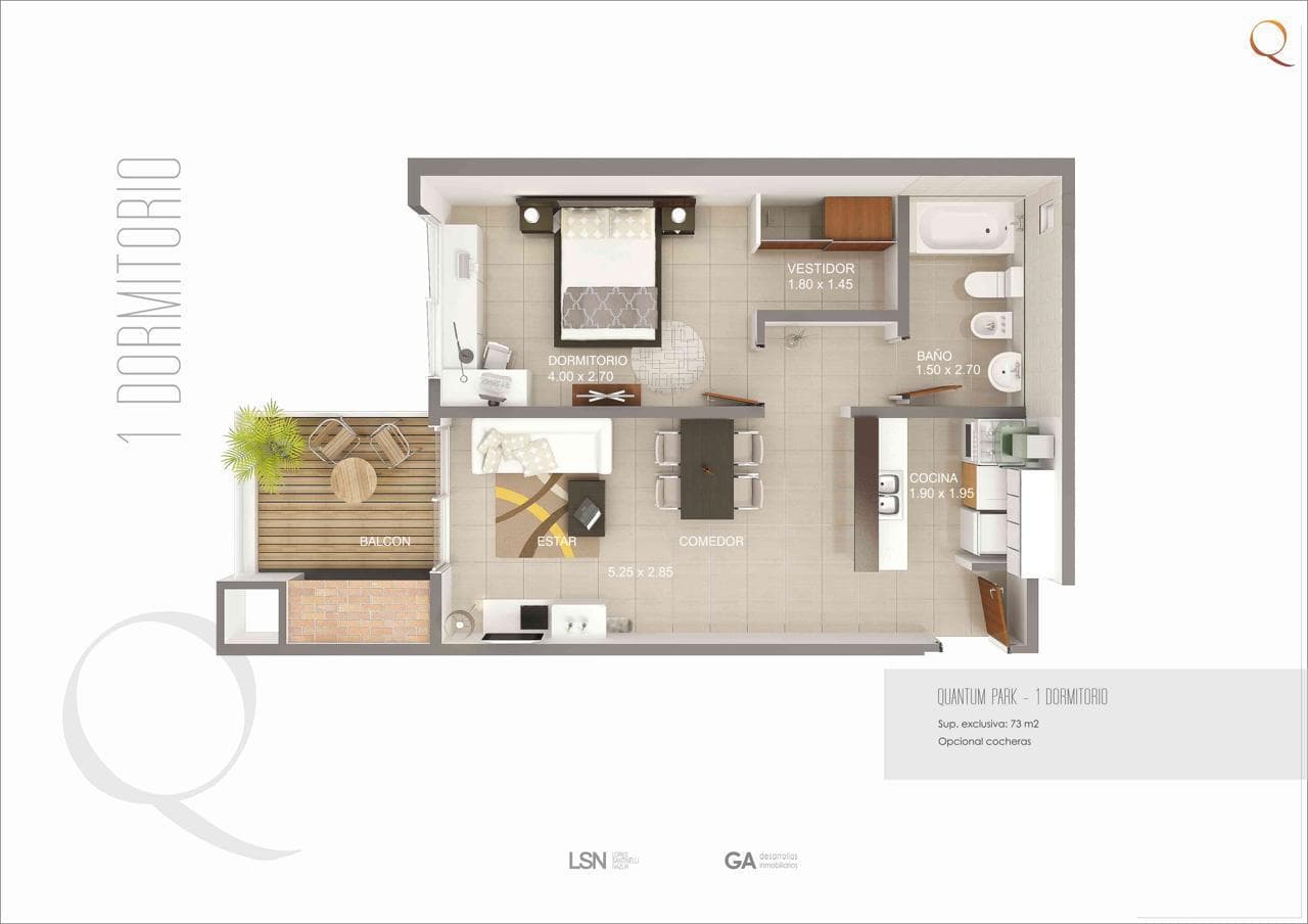 Venta de departamento amoblado de 1 dormitorio sobre santa teresa
