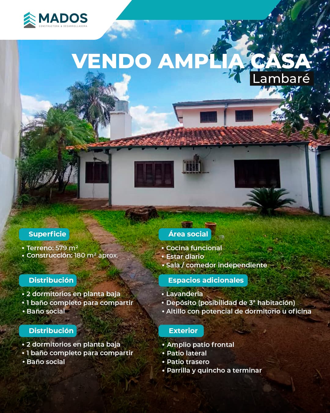 Casa familiar con terreno de 579m2 ideal para inversion inmobiliaria