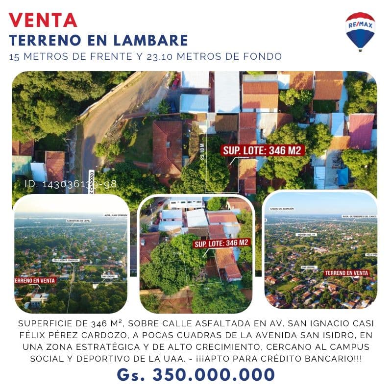 En venta terreno en lambare