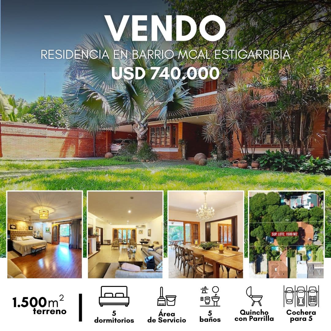 Residencia de 5 habitaciónes en un terreno de 1.500 M2 en Asunción
