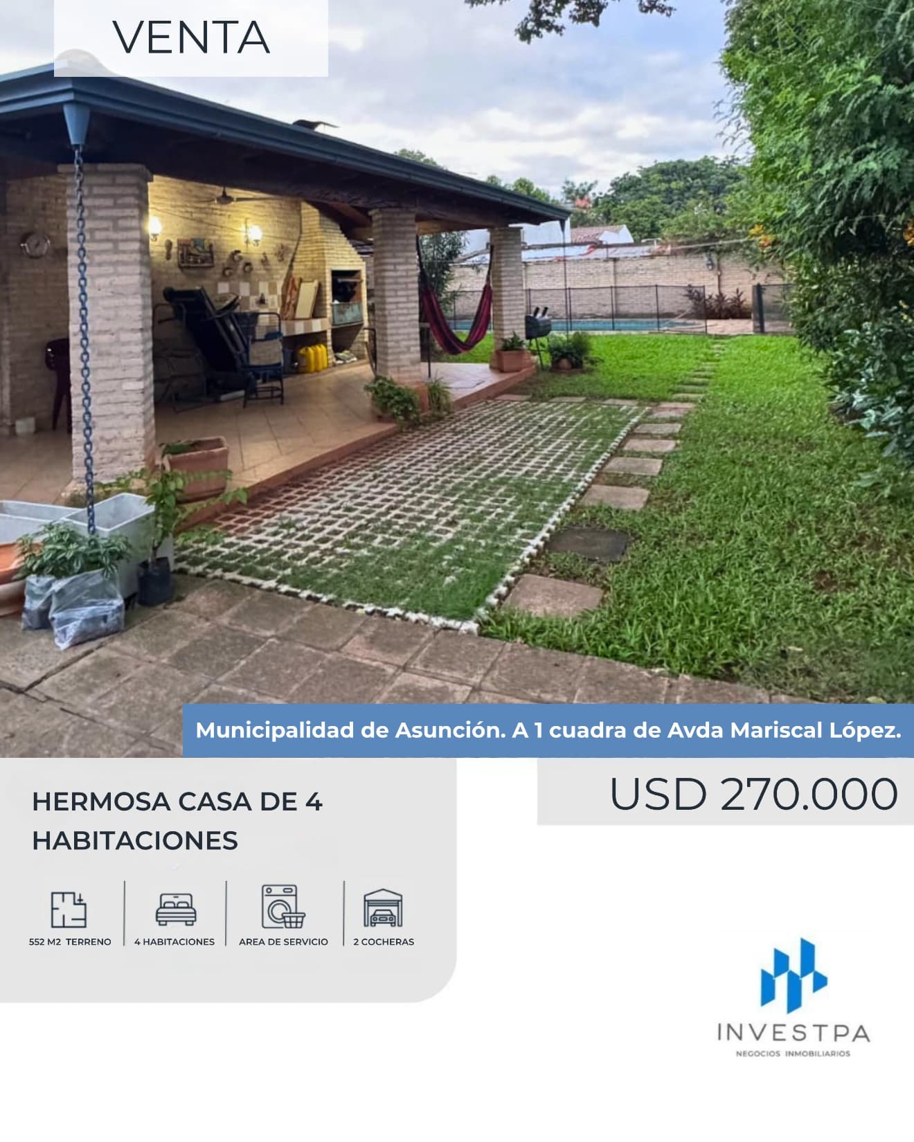 Vendo hermosa casa de 4 habitaciones zona Municipalidad de Asunción