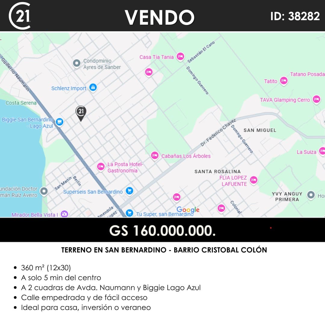 Vendo terreno en San Bernardino a 400 metros de la avda. Ciervo cua