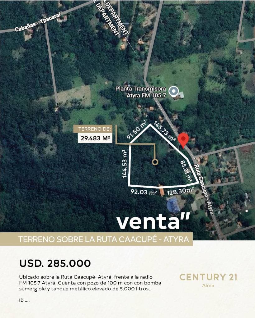 VENTA - Terreno exclusivo 3 ha sobre Ruta Caacupé-Atyrá - Cordillera