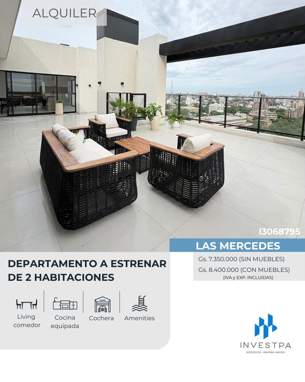 Alquilo departamento a estrenar de 2 habitaciones en Las Mercedes