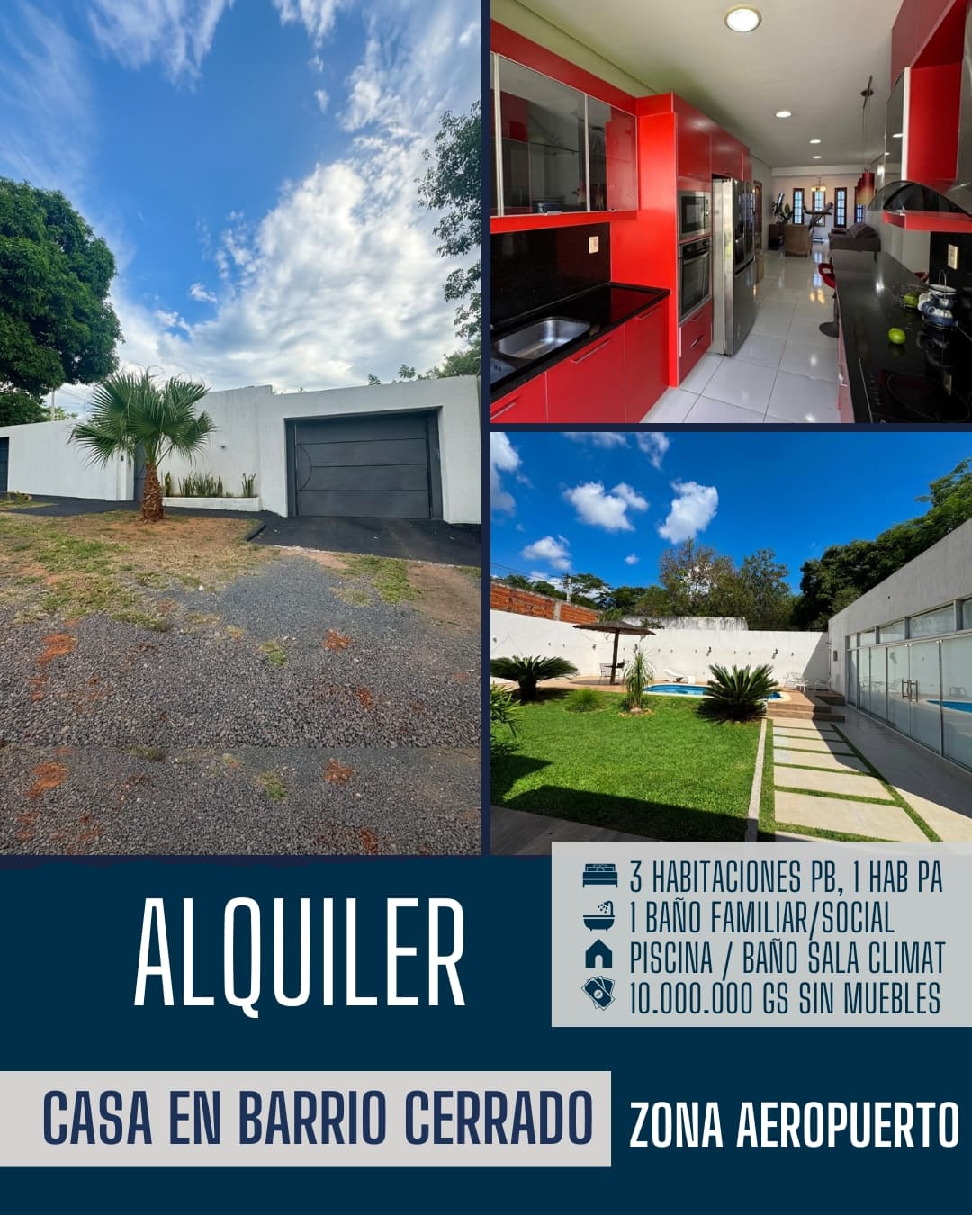 Alquilo Casa De 3 Habitaciones En Bº Cerrado Zona Aeropuerto