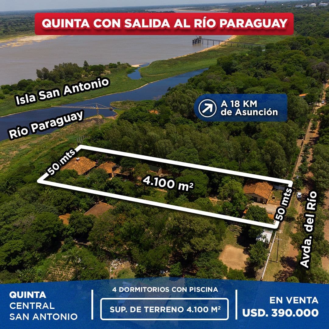 Quinta De 4.100 M2 En San Antonio. Frente De 50 M2 Sobre El Rio Paraguay, foto 1