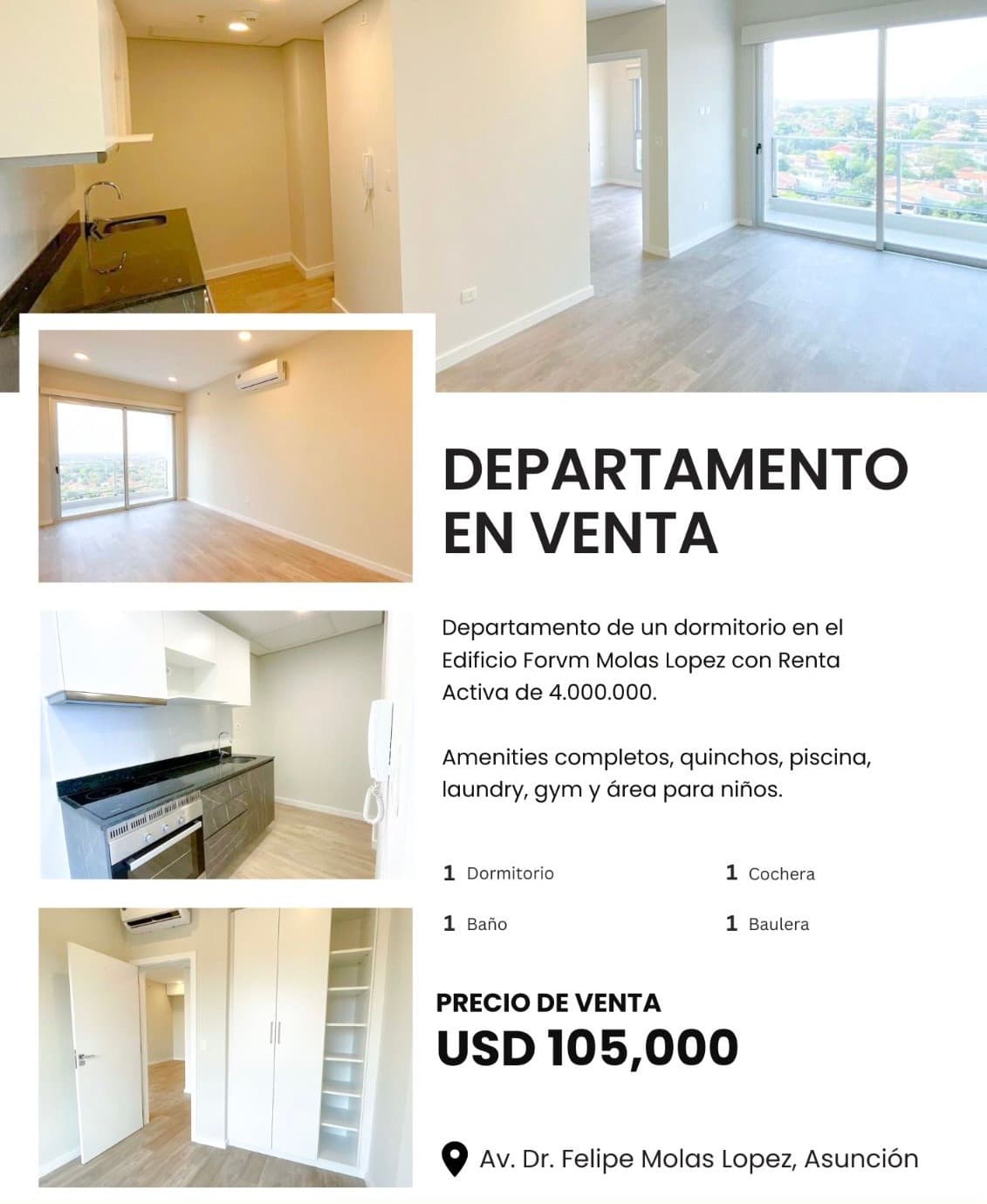 Asunción - Molas Lopez. Depart 1 Habitaciones. Renta Activa, foto 1