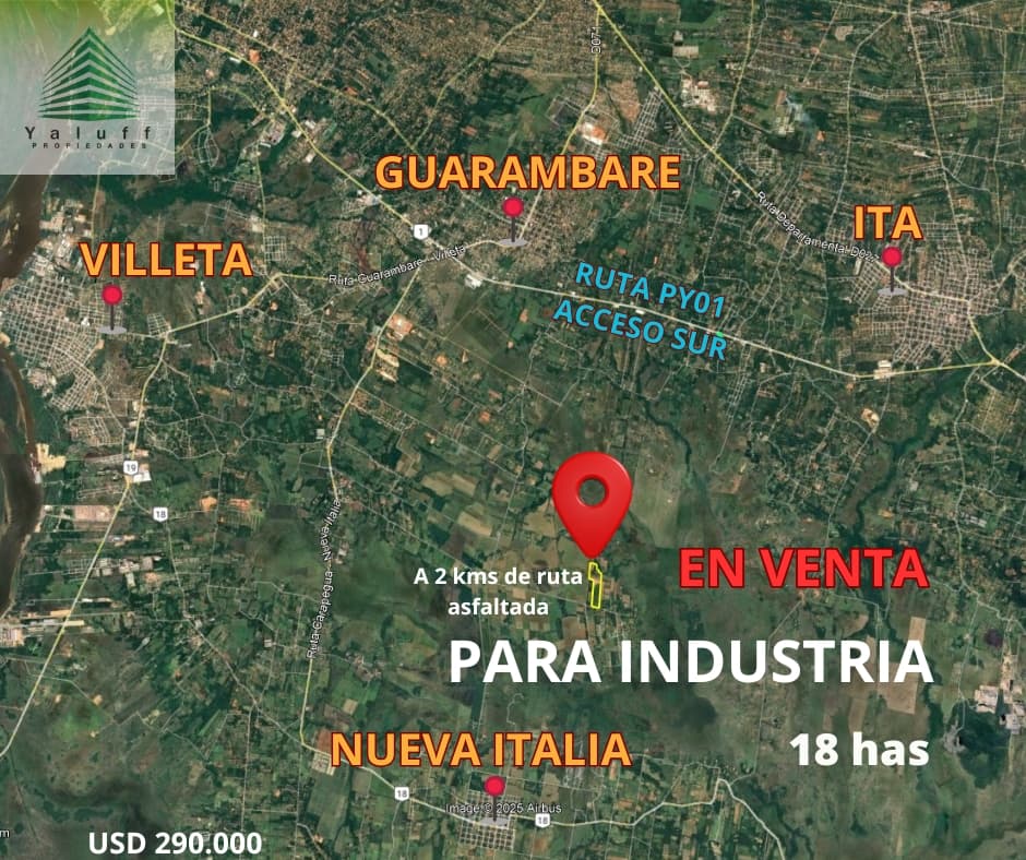 Terreno para industria 18 hectáreas en villeta tacuaty