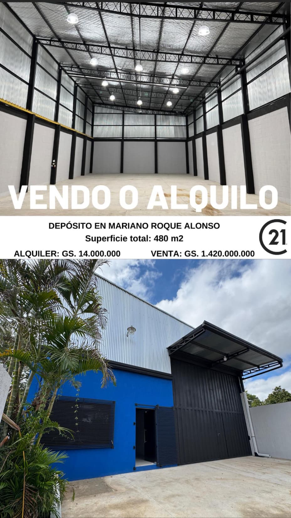 Vendo o alquilo depósito a estrenar en Mariano Roque Alonso