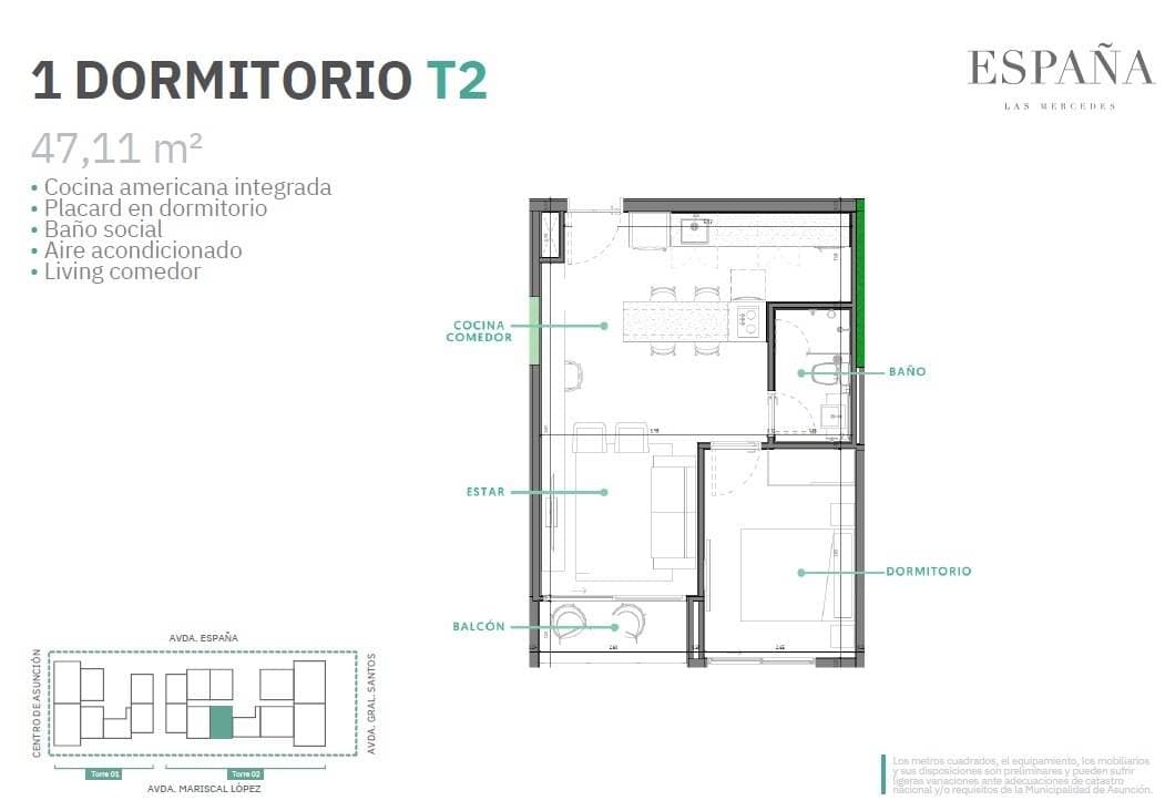 Vendo dpto de 1 dormitorio en españa Las Mercedes