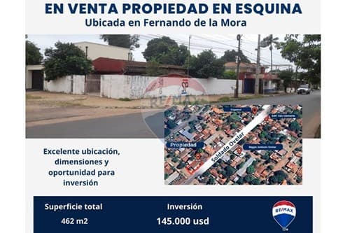 Venta de terreno en Fernando de la Mora con propiedad a demoler
