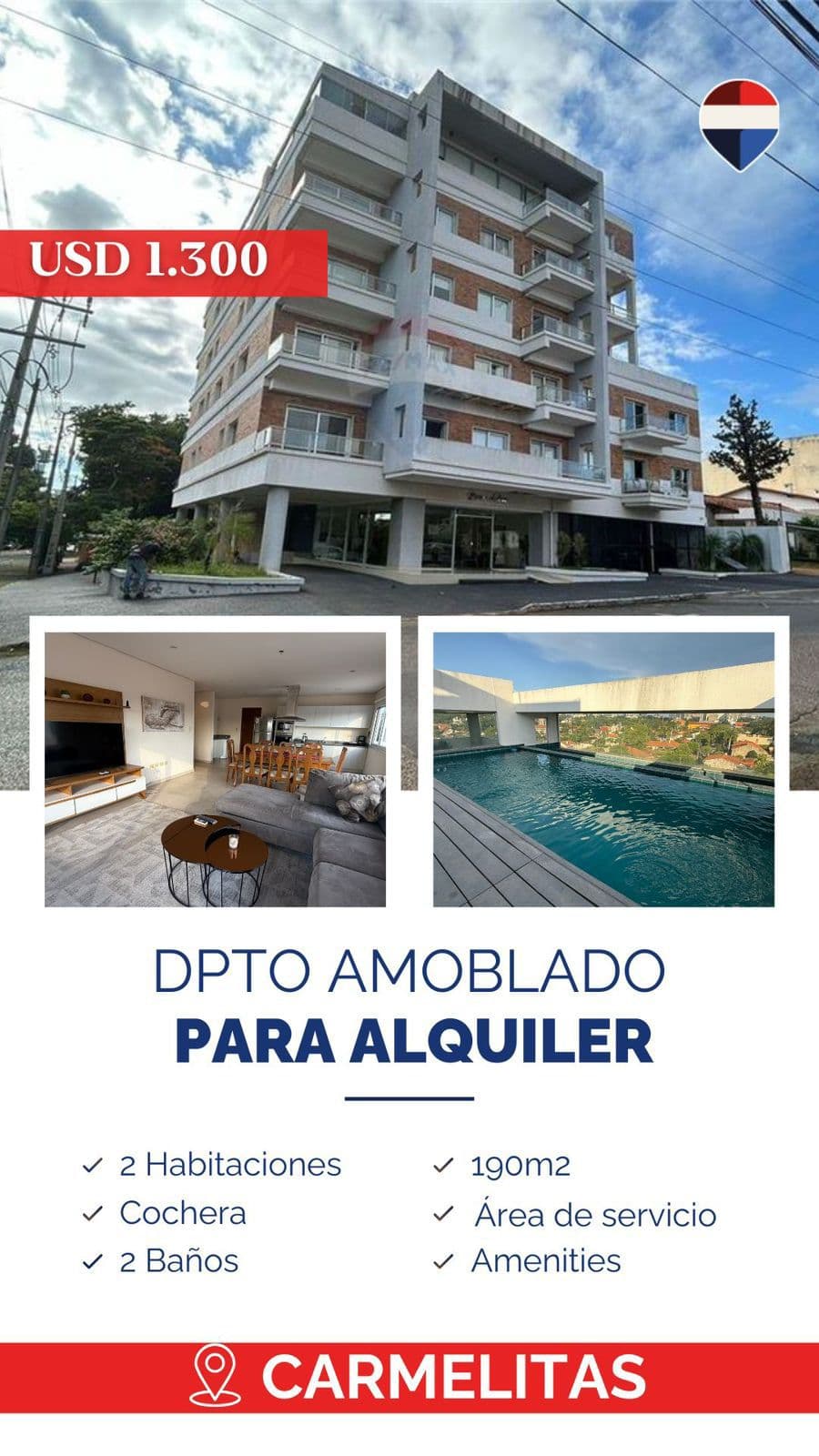 Alquilo departamento amoblado en Asunción Carmelitas