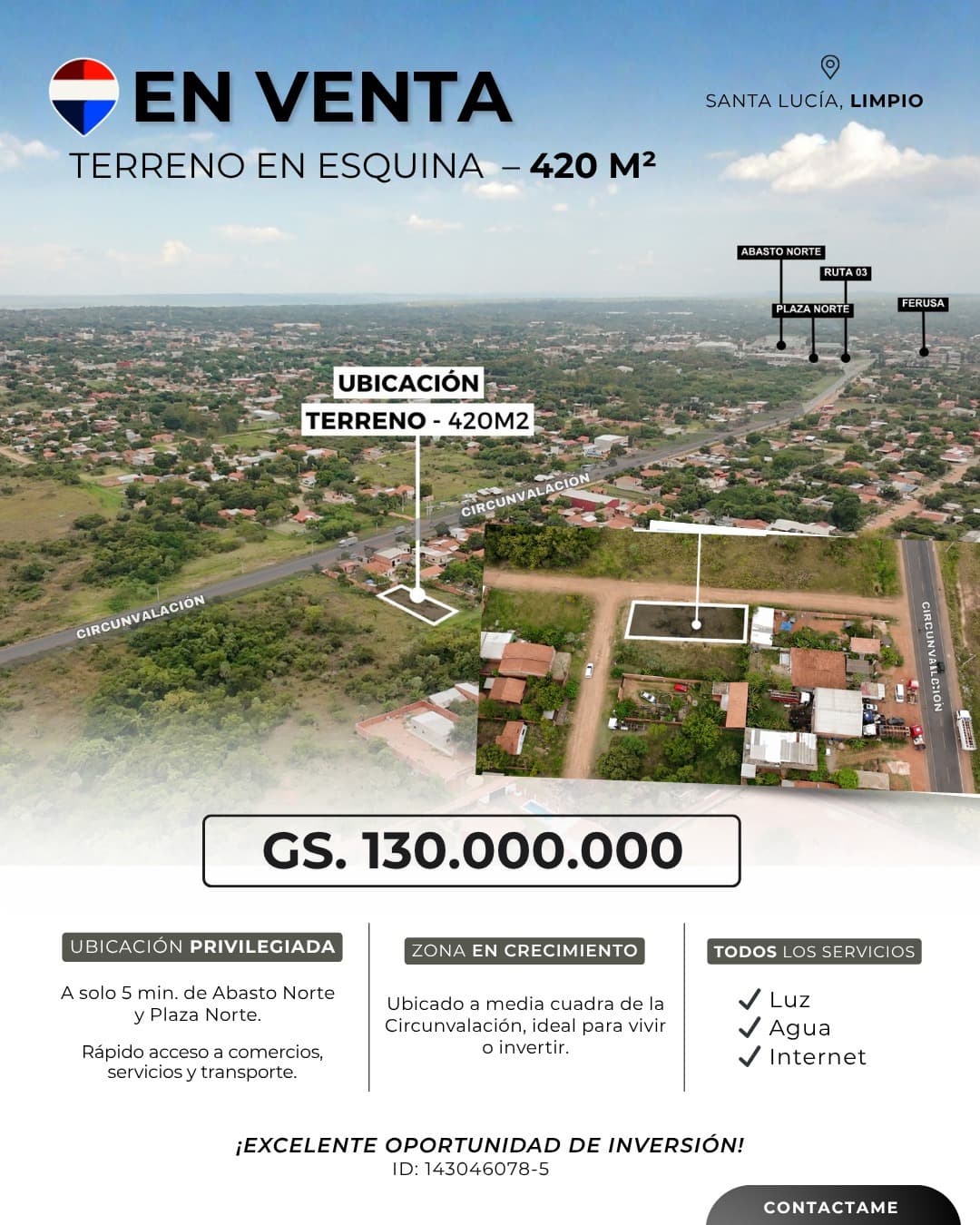 Venta de terreno, limpio