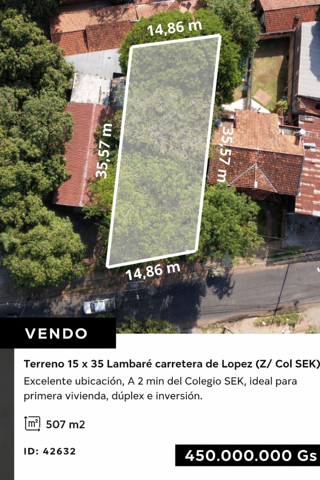 Vendo terreno 15 X 35 Lambaré carretera de Lopez (z/ Col SEK)