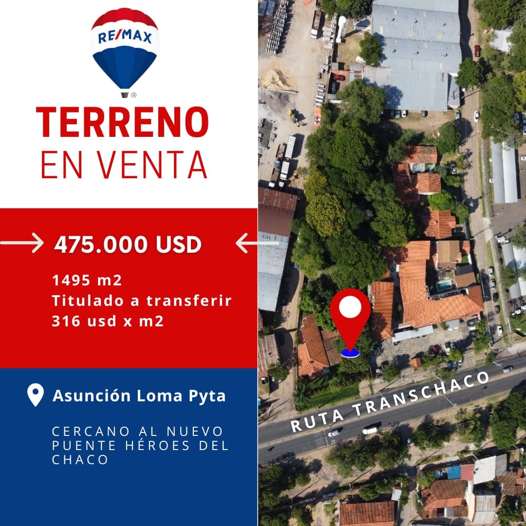 En venta excelente terreno Zona Loma pyta