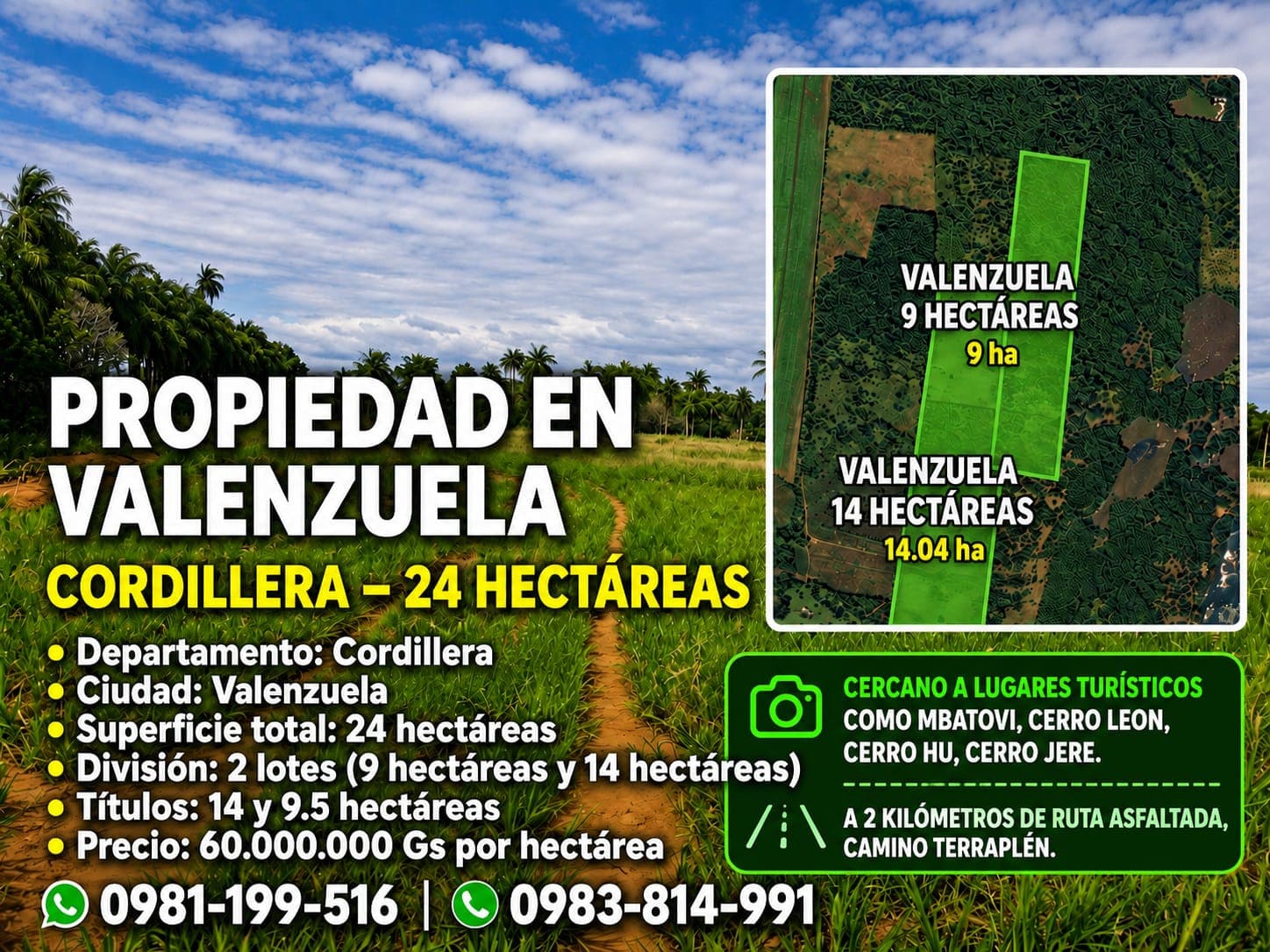 Propiedad en Valenzuela en venta, dos titulos uno de 9.5 y de 14 hectárias — foto 2