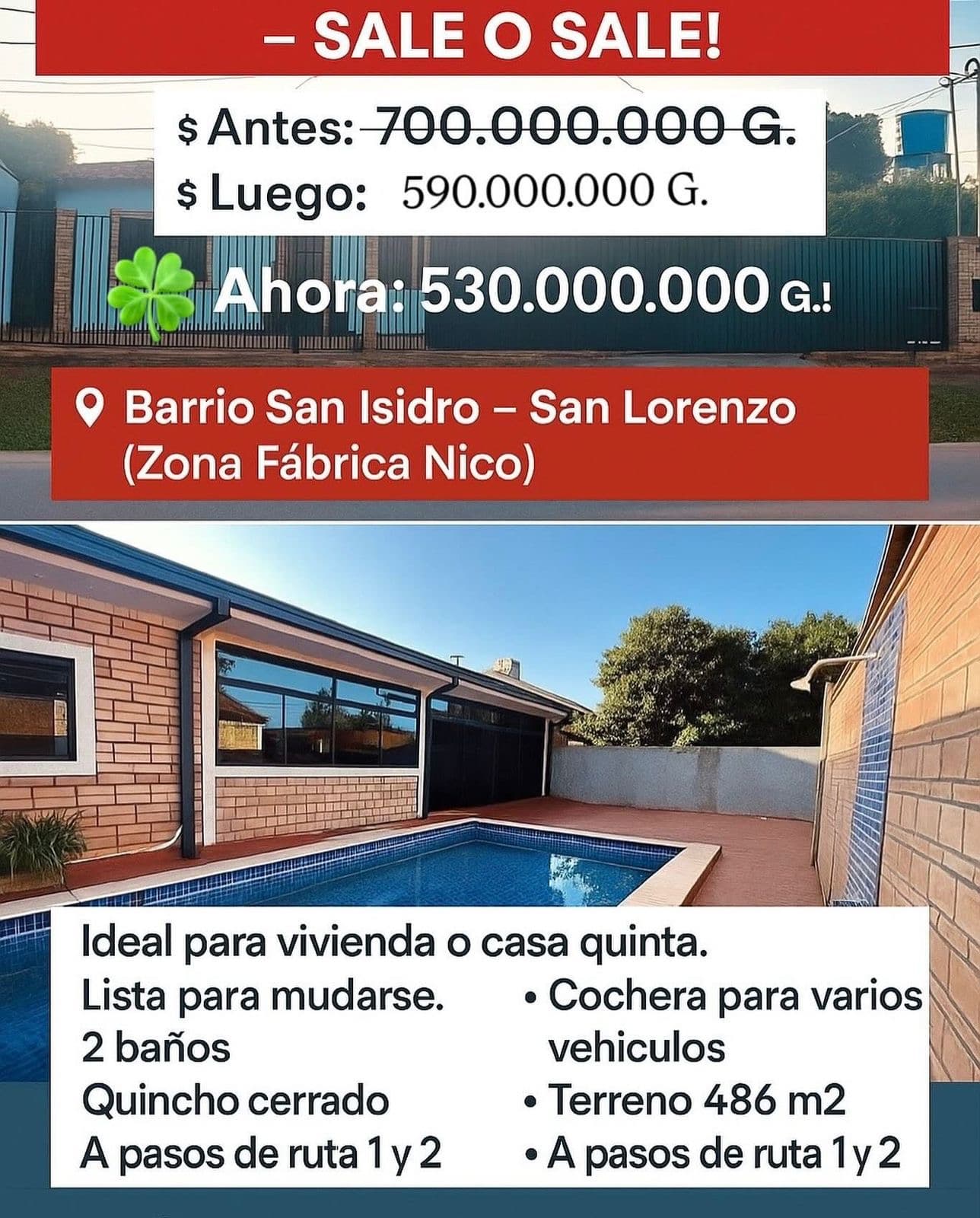 Hermosa Casa con pileta en San Lorenzo zona Fabrica de Nico