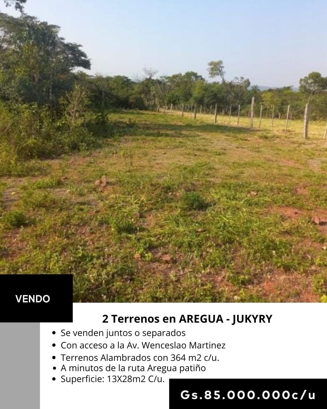En venta terrenos de 364 m2 c/u en AREGUÁ JUKYRY