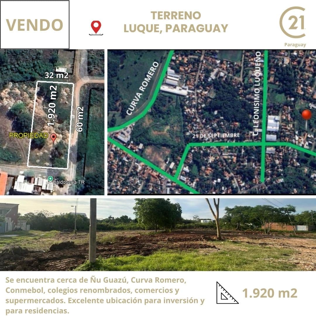 En venta 60 m de frente X 32 de fondo Av Leonismo Luqueño