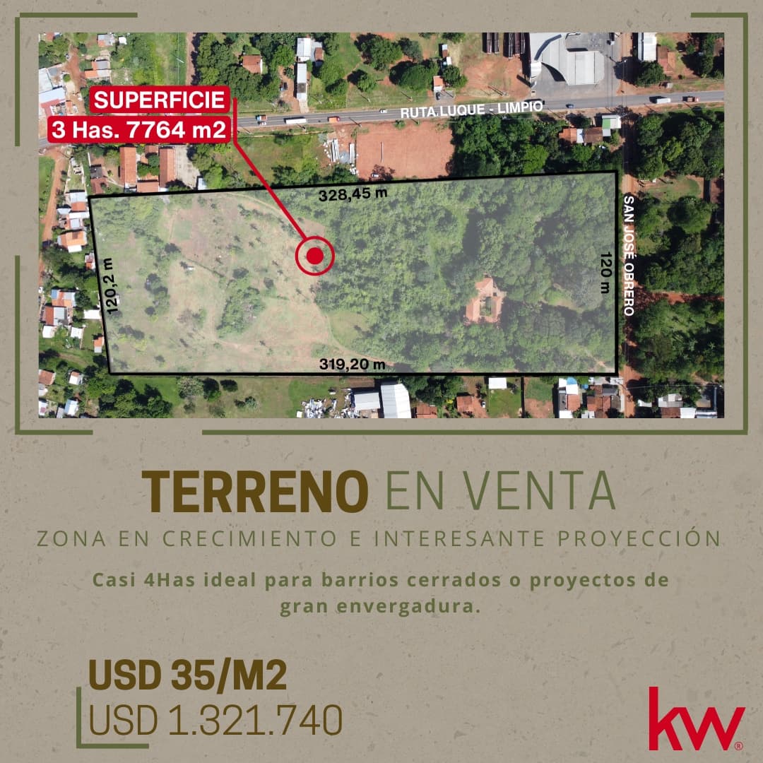 En venta hermoso terreno a metros de la ruta Luque-limpio