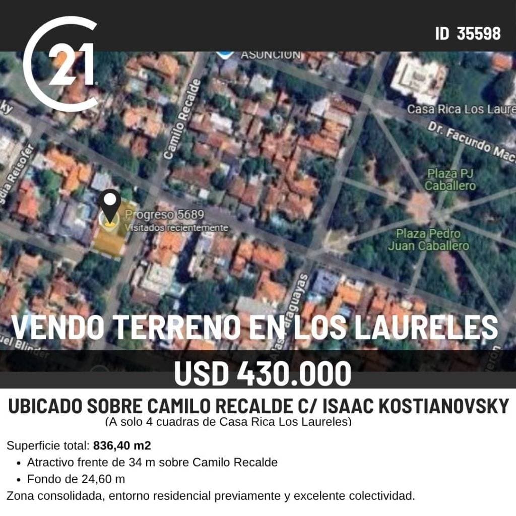 Vendo terreno en Barrio Los Laureles, Asunción