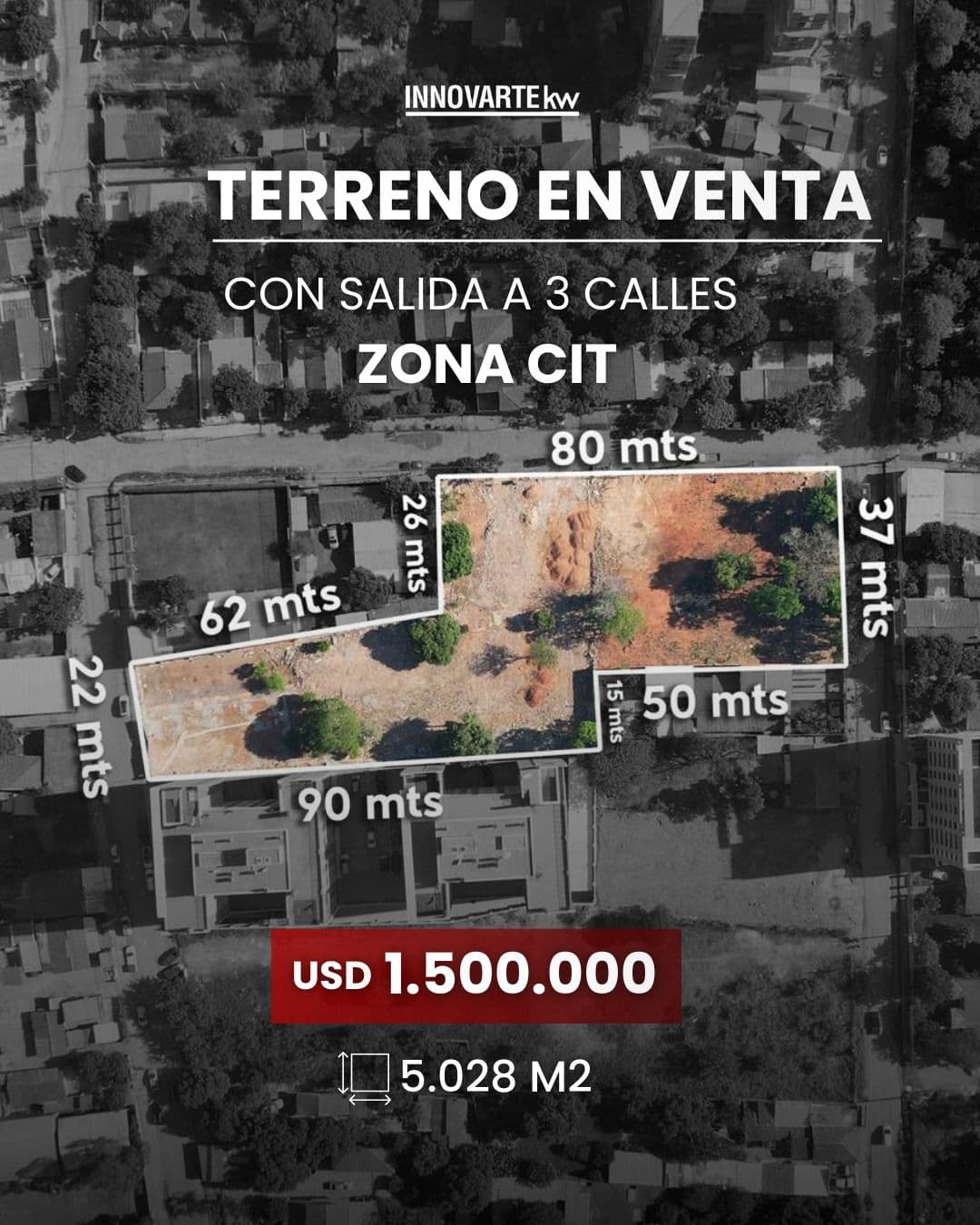 En venta Importante terreno de 5.028 m2 en esquina zona Cit