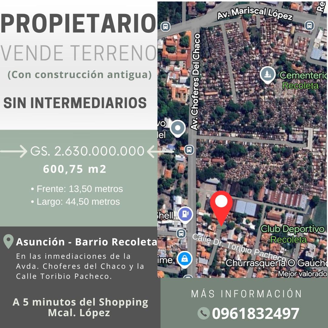 Propietario Vende Terreno - Asuncion - Barrio Recoleta