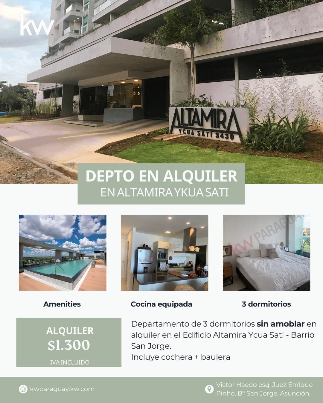 3 habitaciones amoblado - altamira ycua sati — foto 1