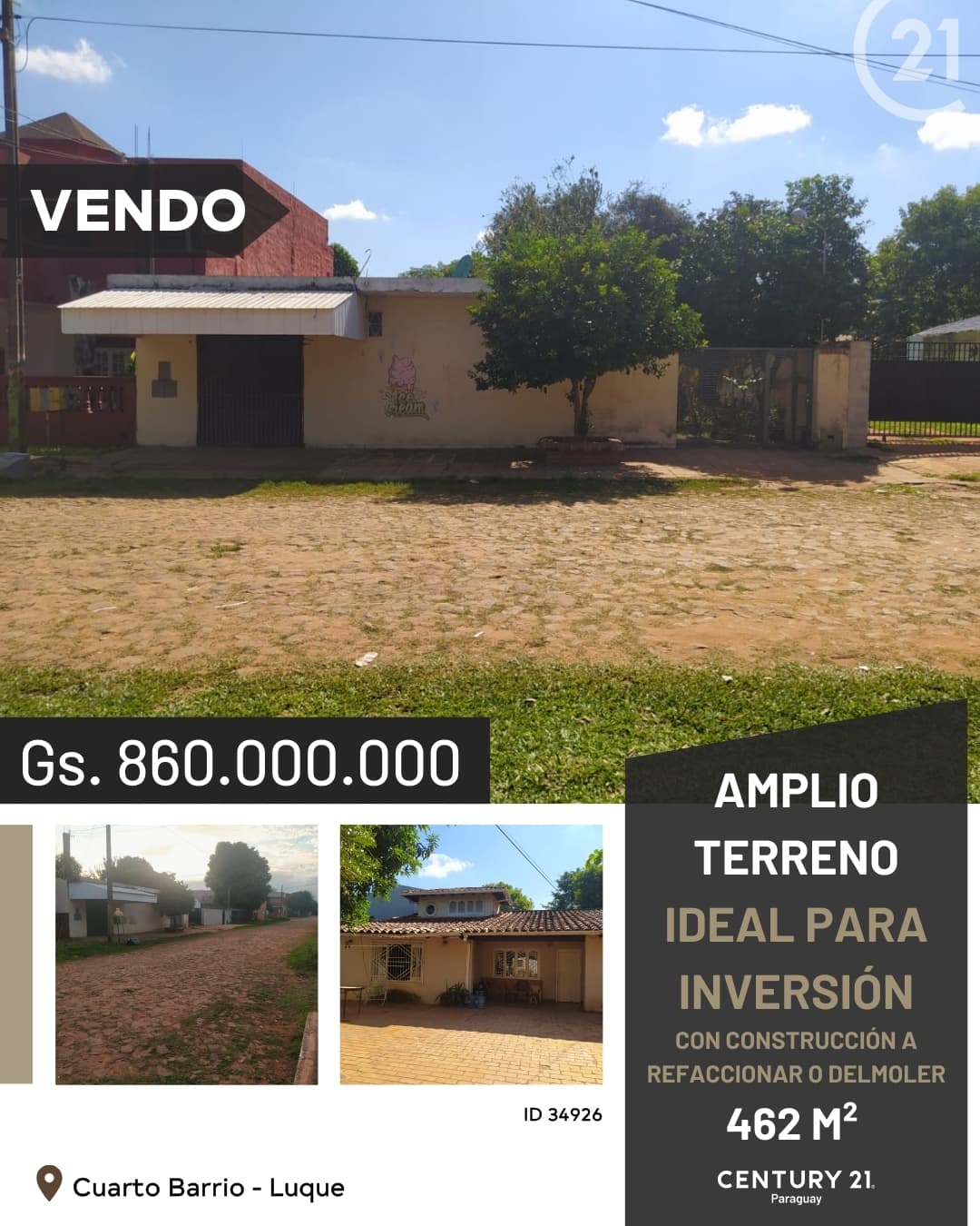 Vendo terreno ideal para inversión en Luque, cuarto barrio