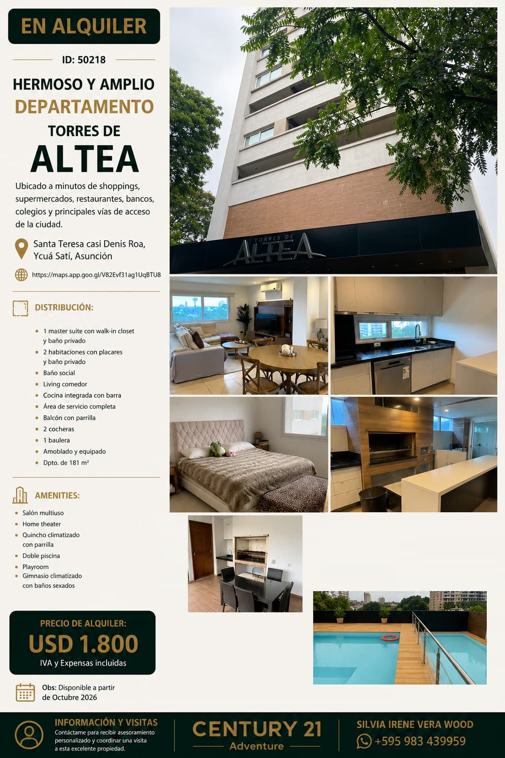 En alquiler hermoso y amplio departamento - torres de altea - id 50218, foto 2