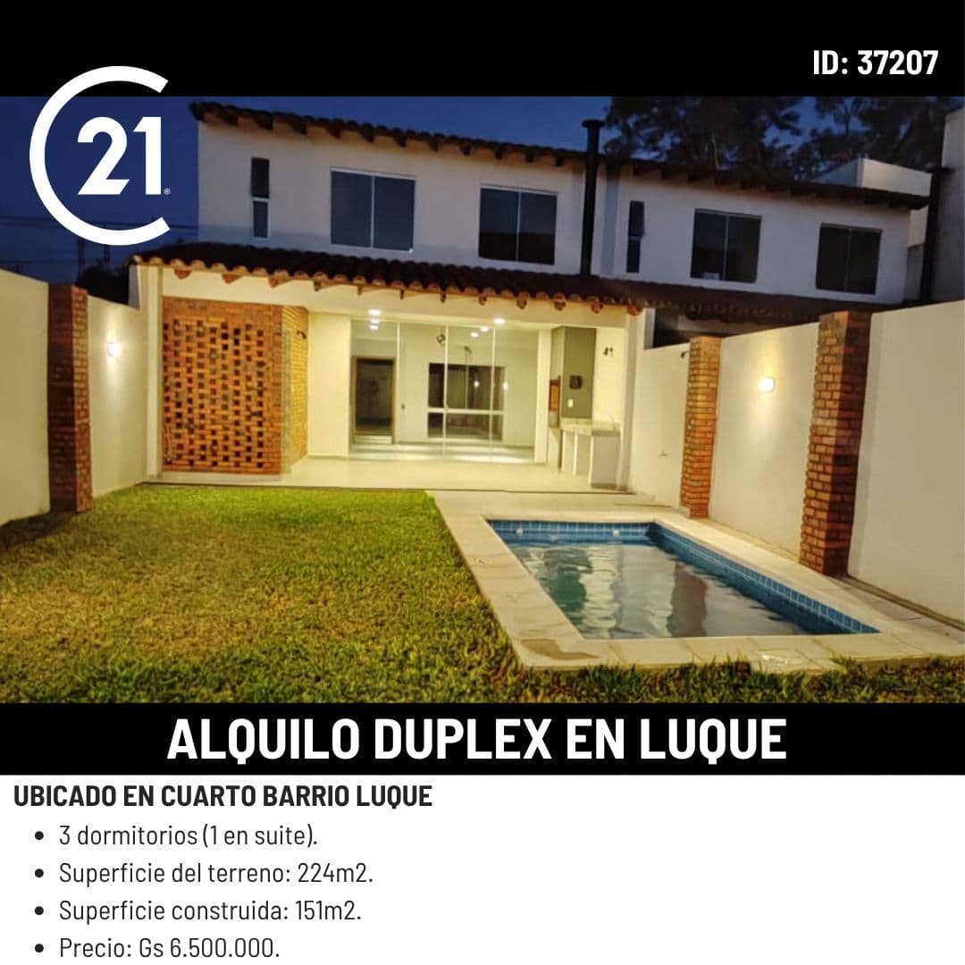 ???? Dúplex en alquiler – Luque, cuarto barrio