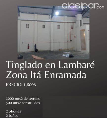 Lambaré, ita enramada: Impecable deposito 500 m2 + 1.000 m2 terreno + oficinas, 1.800 usd — foto 1