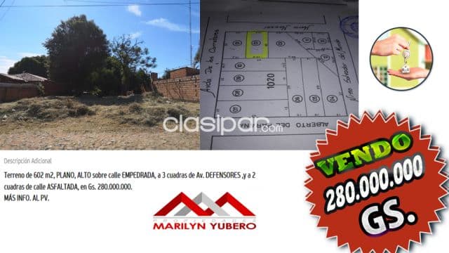 En lambare.. Terreno de 602 m2 cod: Cl 756