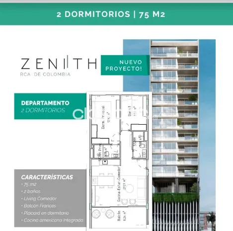 Departamento de 2 Dormitorios en Edificio Zenith Rca. De Colombia — foto 3