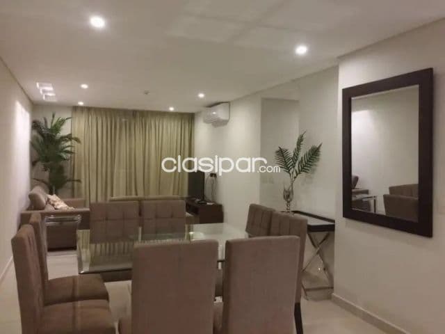 Villa Morra: Lujoso depto. Amoblado, 2 dormitorios, amenities, seguridad, 1.000 usd