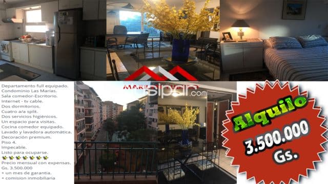 ALQUILO!! Departamento full equipado. Condominio Las Marías COD: CL785