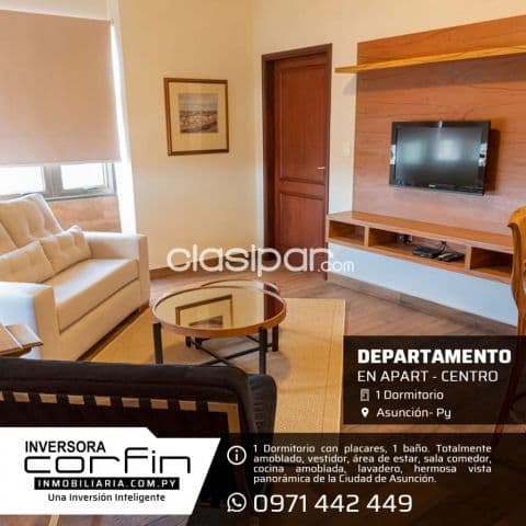 Dpto. de 1 Dmt. en Apart-Centro ¡Totalmente amoblada y equipada!
