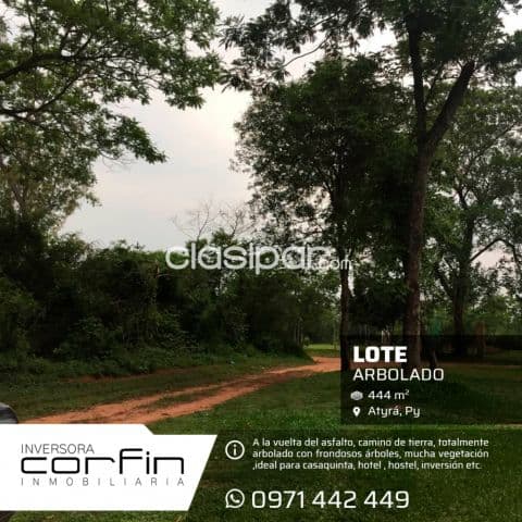 Atyra hermoso lote de 444 m2.a 100mts ruta, lugar caacupemi, fracción bosques de atyra II