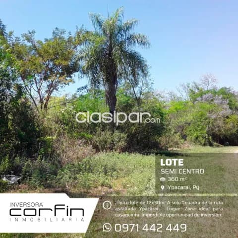 Ypacarai-Patiño, Único Lote de 12*30 mts.: 360 M2 de área a 1cuadra de ruta, semi centro!! — foto 3